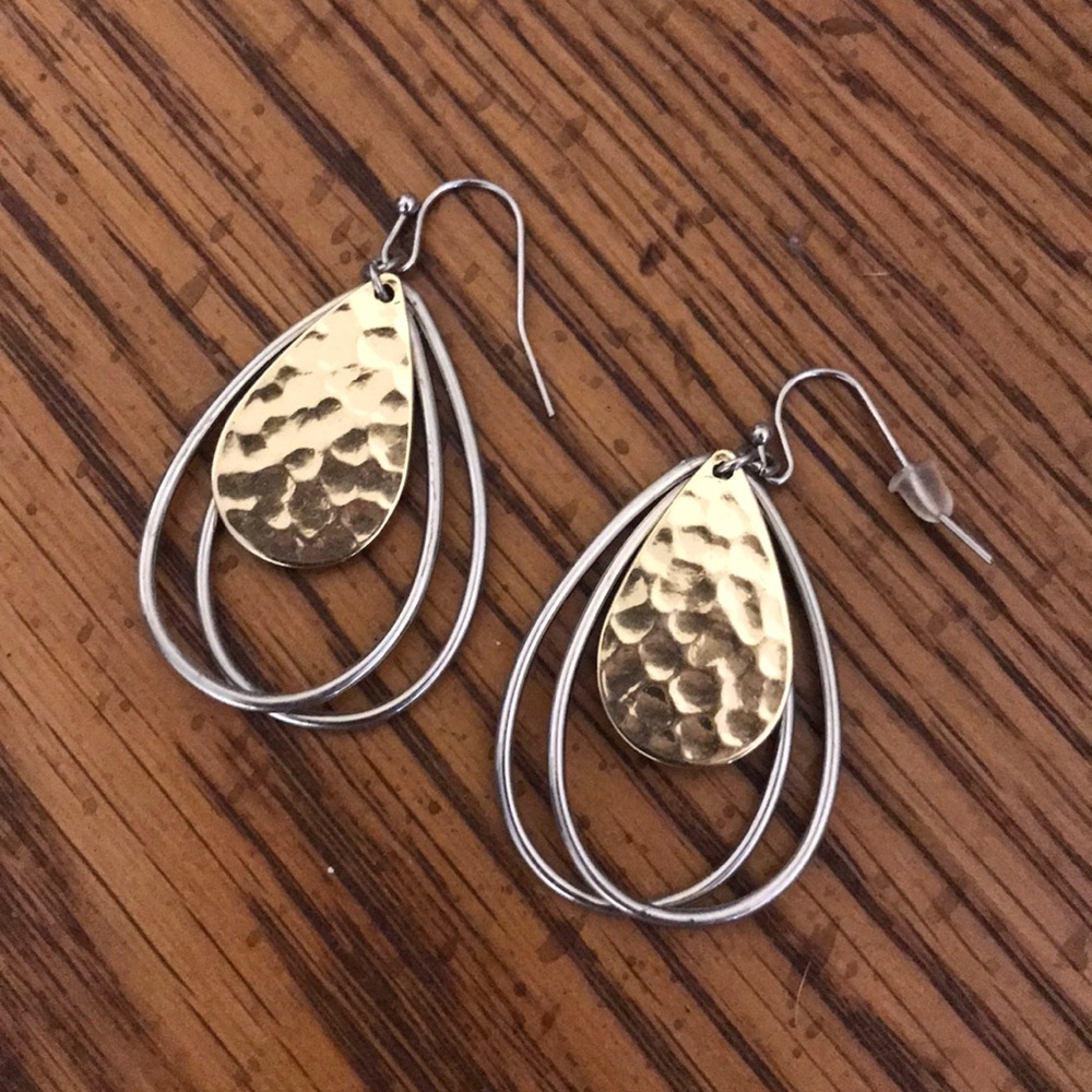 Silver and Gold multiple layer teardrop earrings